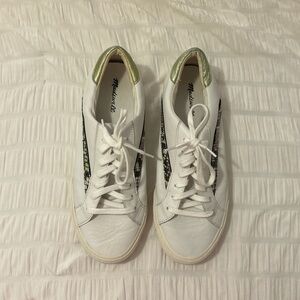 Madewell Sidewalk White Lowtop Sneakers with Snakeskin Accents